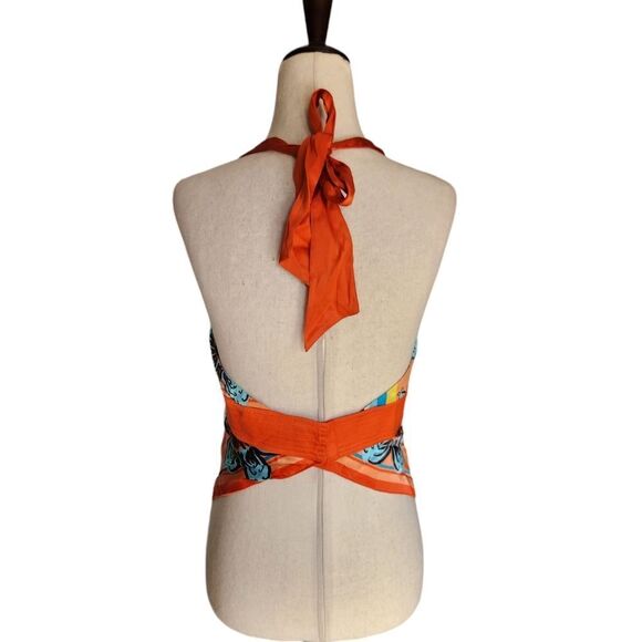 Floral Halter Top - Orange and Blue - Picture 6 of 9